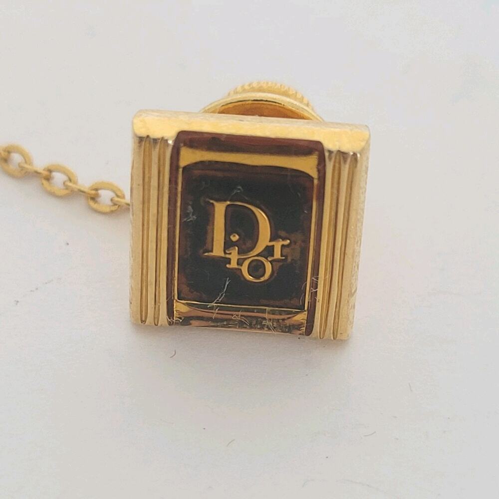 Christian Dior Tie Necktie‎ Pin Clasp Gold Black Logo Square Vintage Small Logo